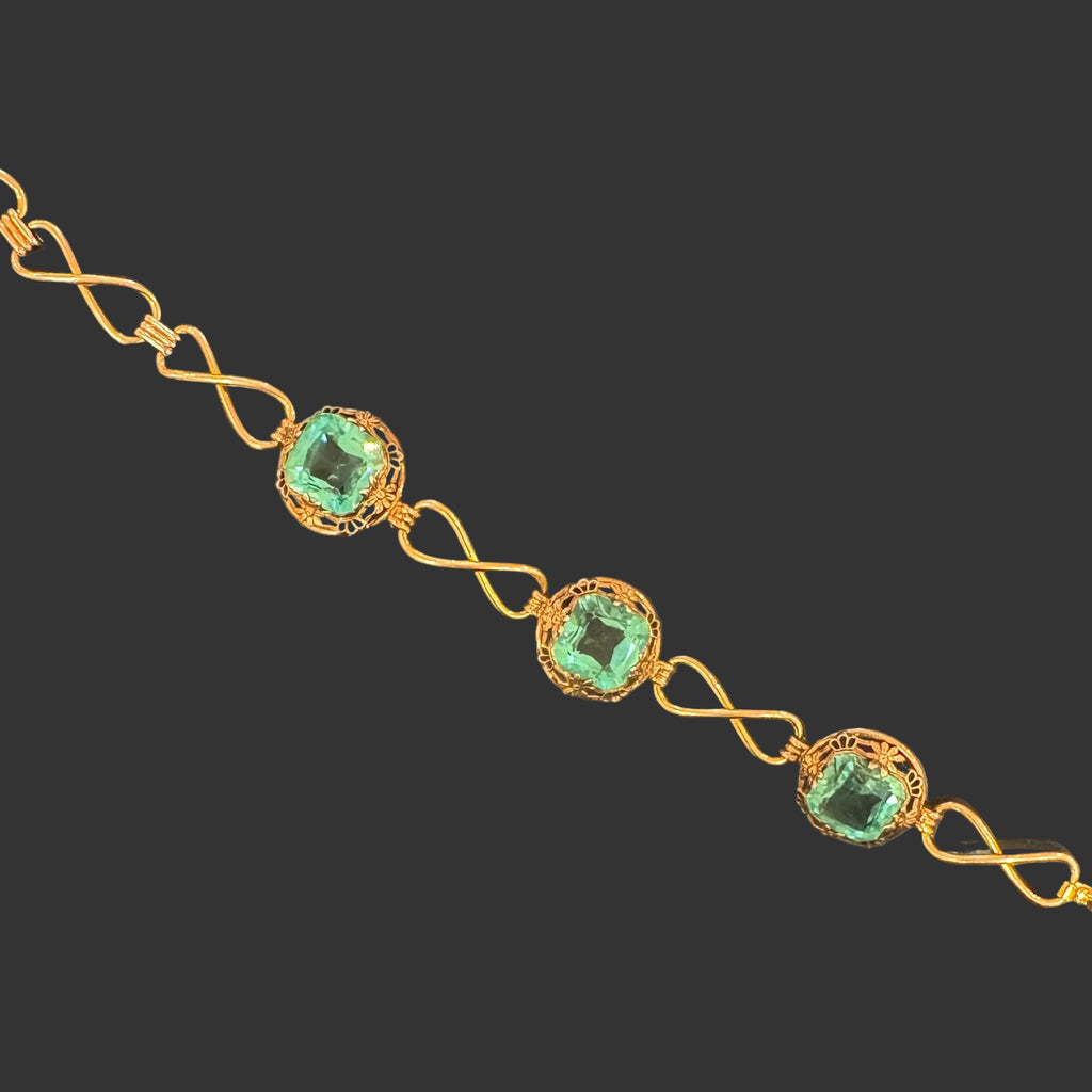 Vintage Goldette Goldtone Metal and Blue Rhinestone Studded Link Bracelet