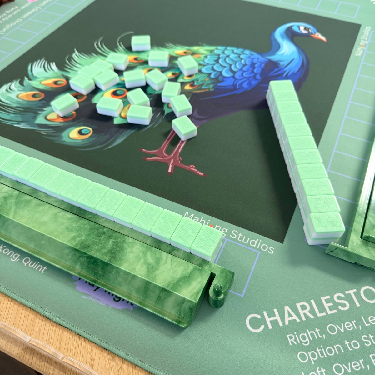 Jade Peacock Mahjong Mat - ships rolled