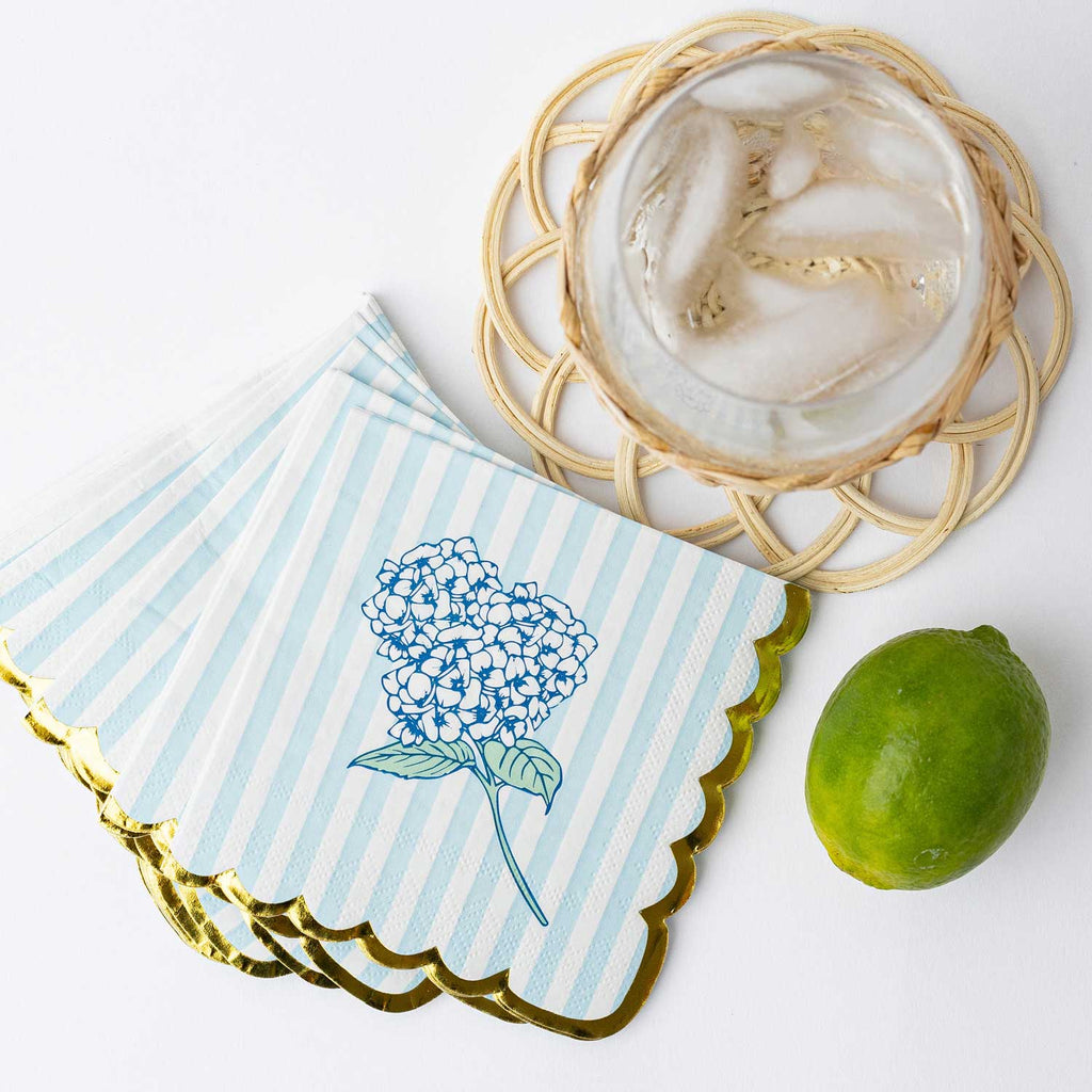 Hydrangea Blue Paper Beverage Napkins, 16-Count Pack