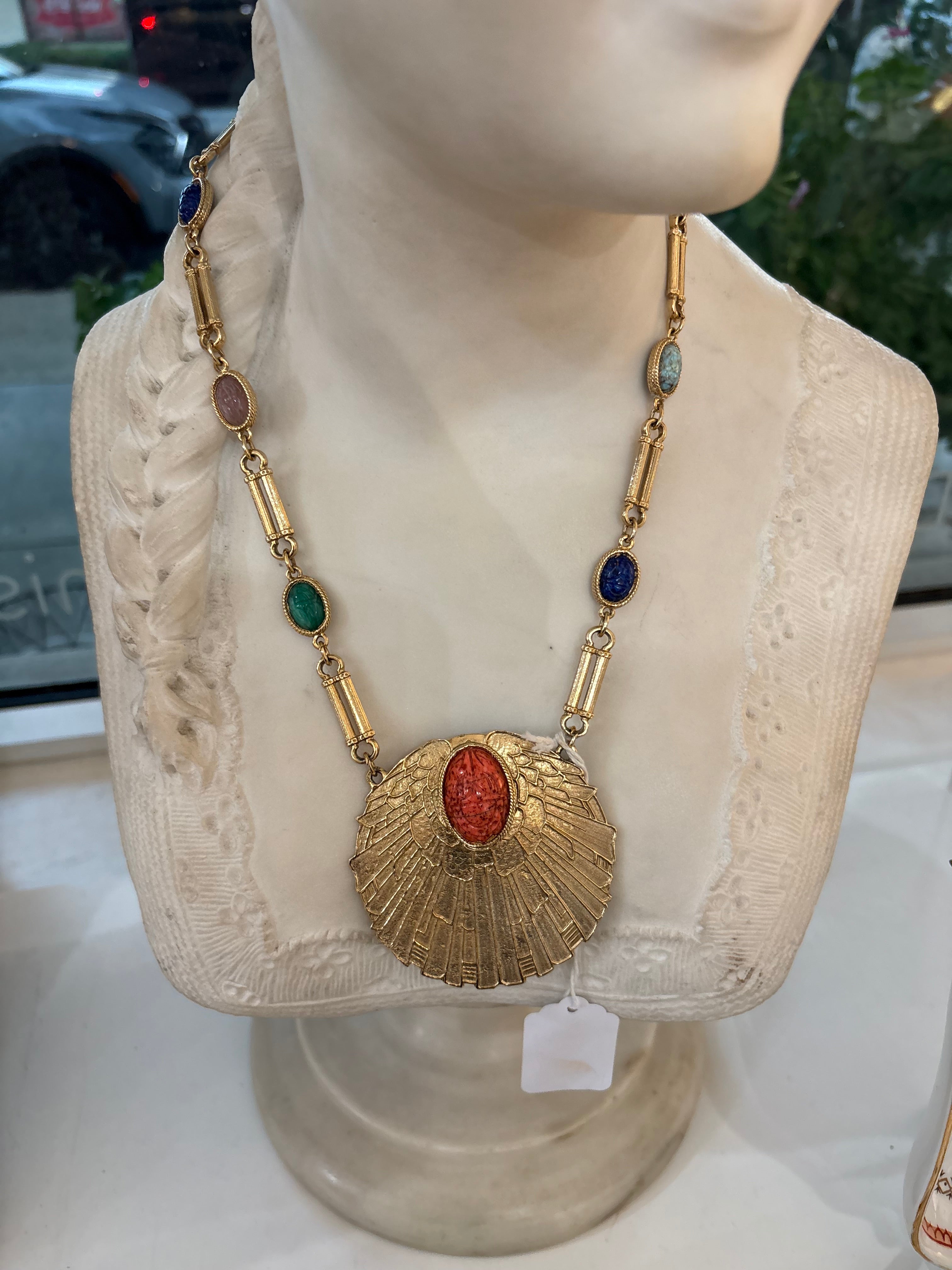 Mid century Scarab Necklace (signed)