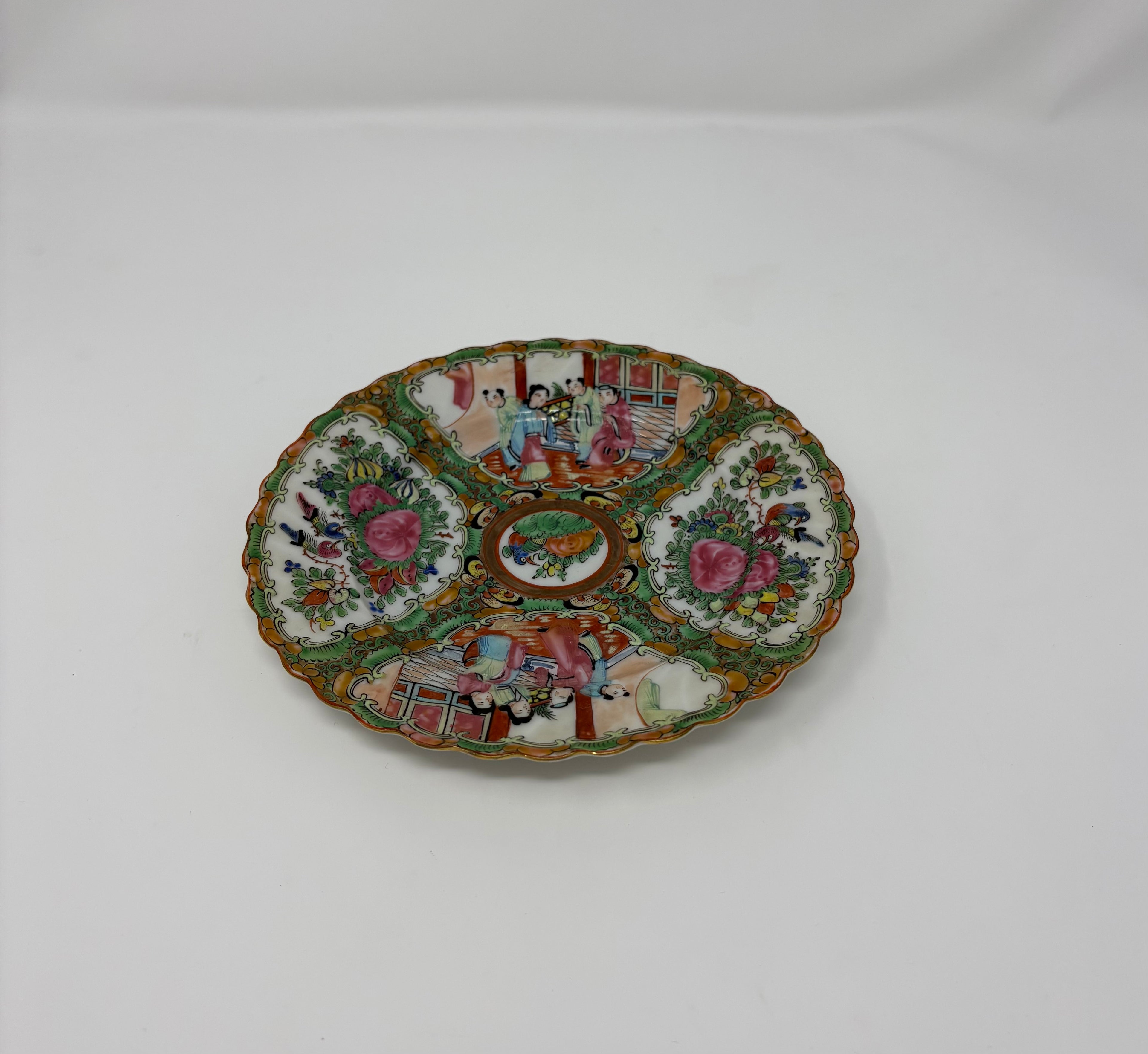 19th Century Rose Medallion Plate - Rare Scalloped Edge
