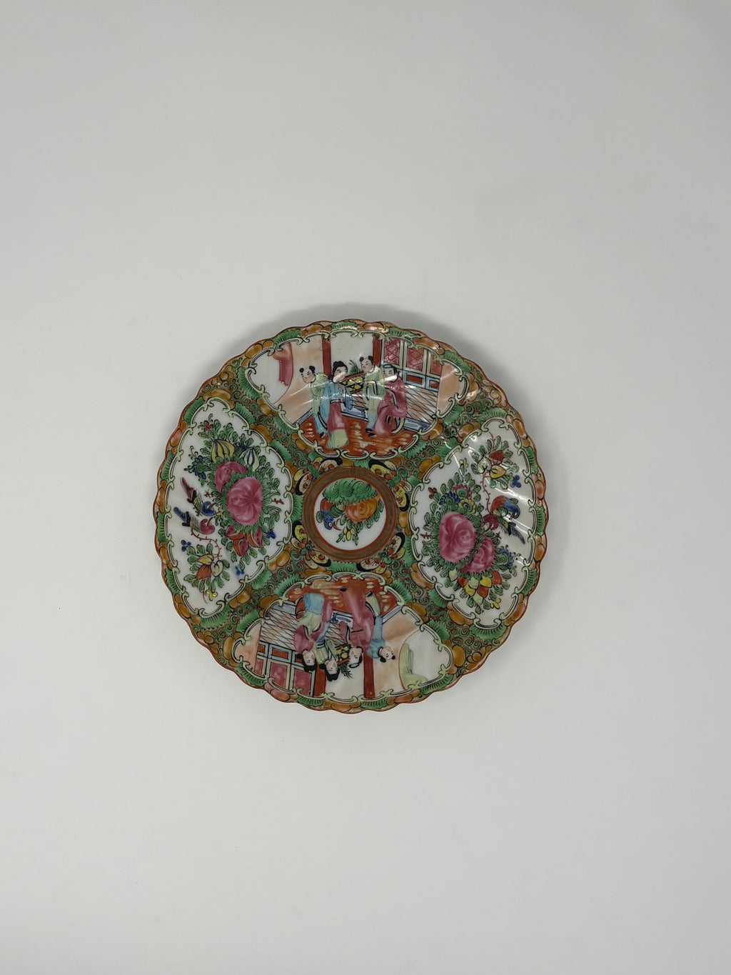 19th Century Rose Medallion Plate - Rare Scalloped Edge