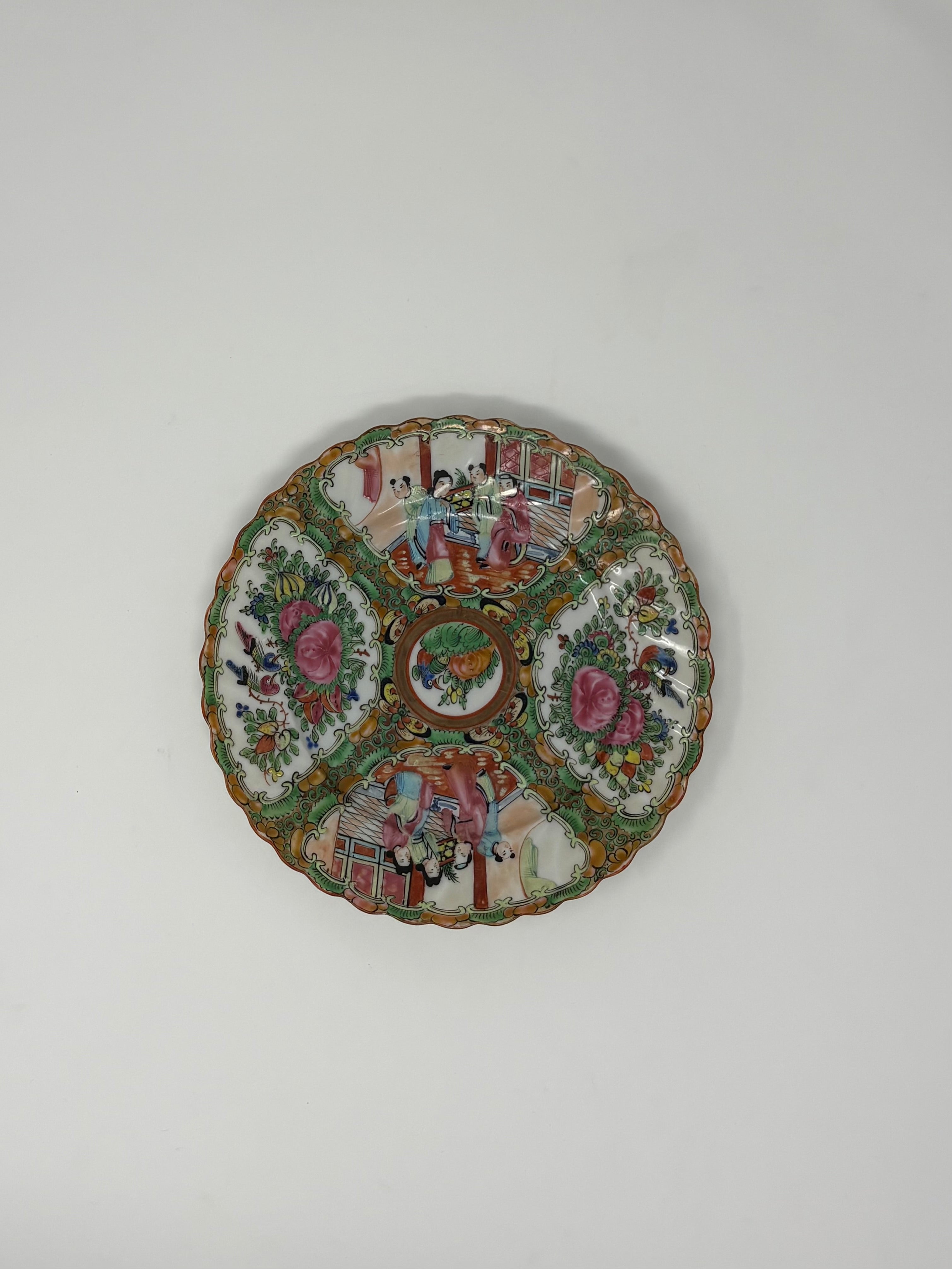 19th Century Rose Medallion Plate - Rare Scalloped Edge