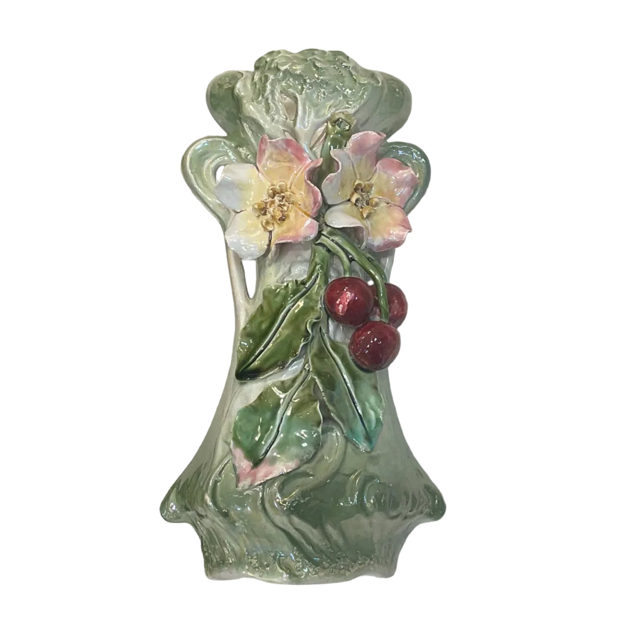 Vintage Majolica Vase (with applied flowers and cherries)