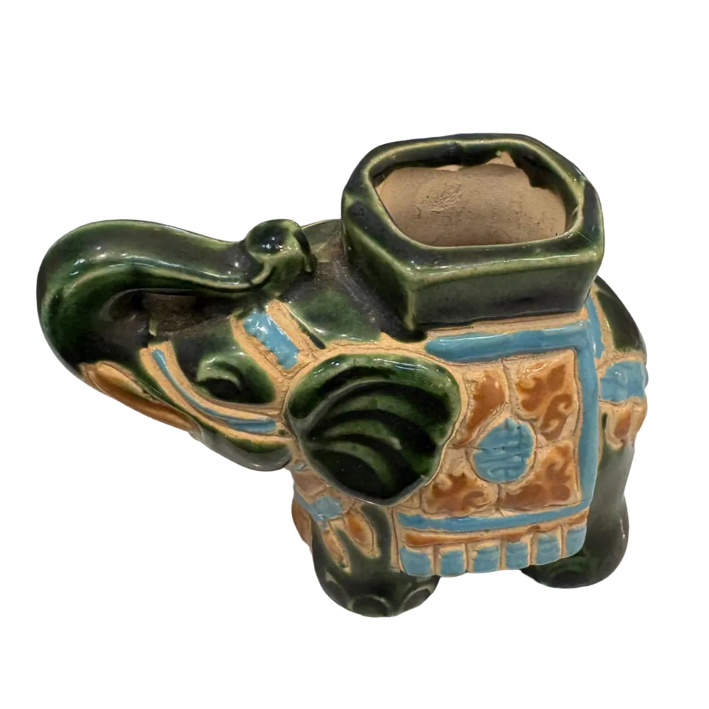 Hand-painted Majolica Elephant Mini Planter
