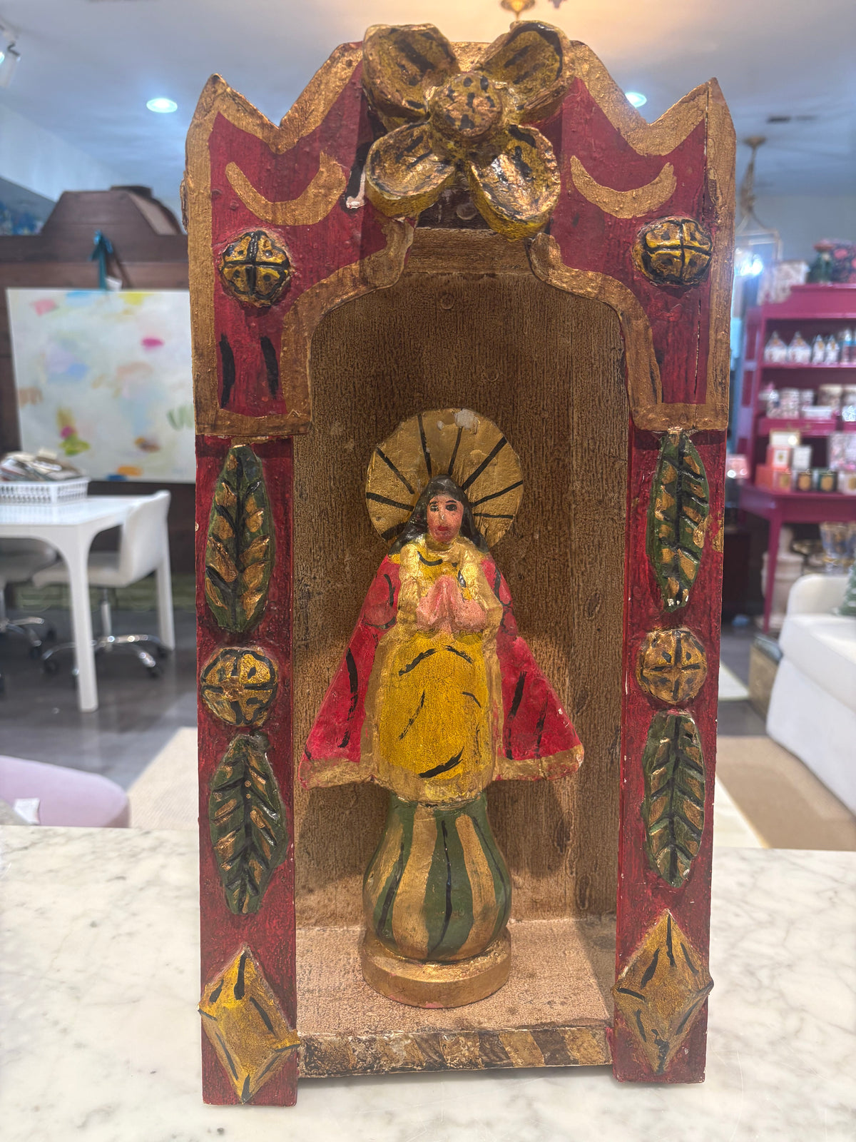 Guatemalan Hand carved and handpainted Retablo of the Virgin Mary