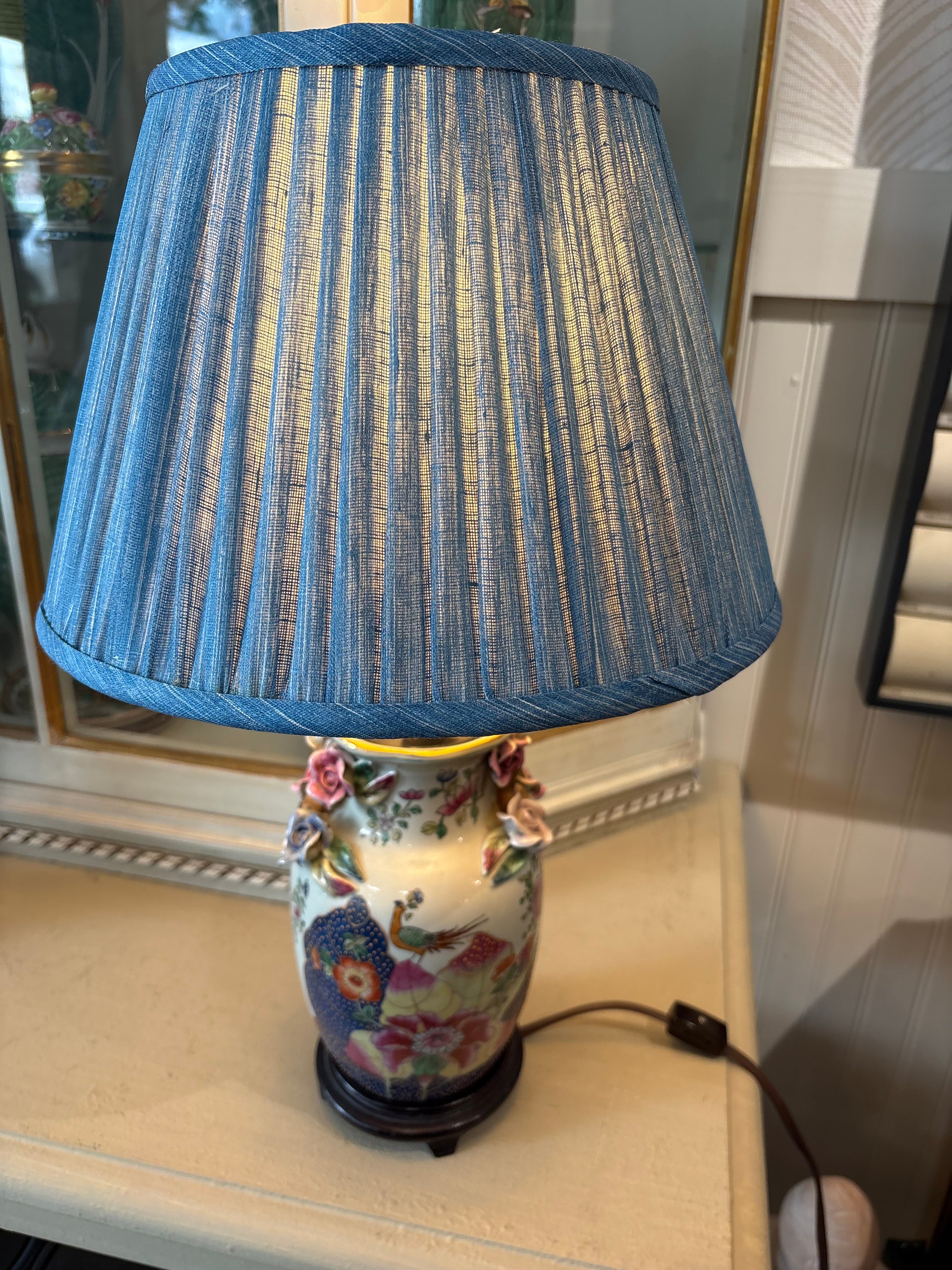 Vintage Tobacco Leaf Lamp with Applied Flowers (shade not included)