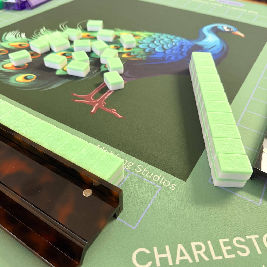 Jade Peacock Mahjong Mat - ships rolled