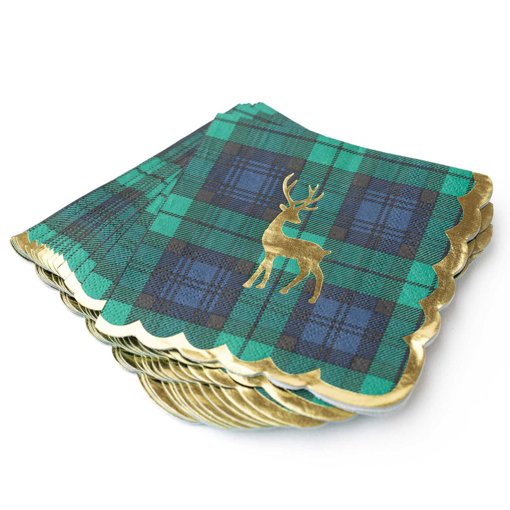 Blackwatch Plaid Gold Foil Beverage Napkins, 16-Ct
