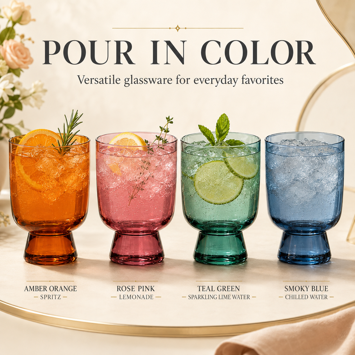 Murano Muted Colored Stackable Tumbler Glasses Set of 4