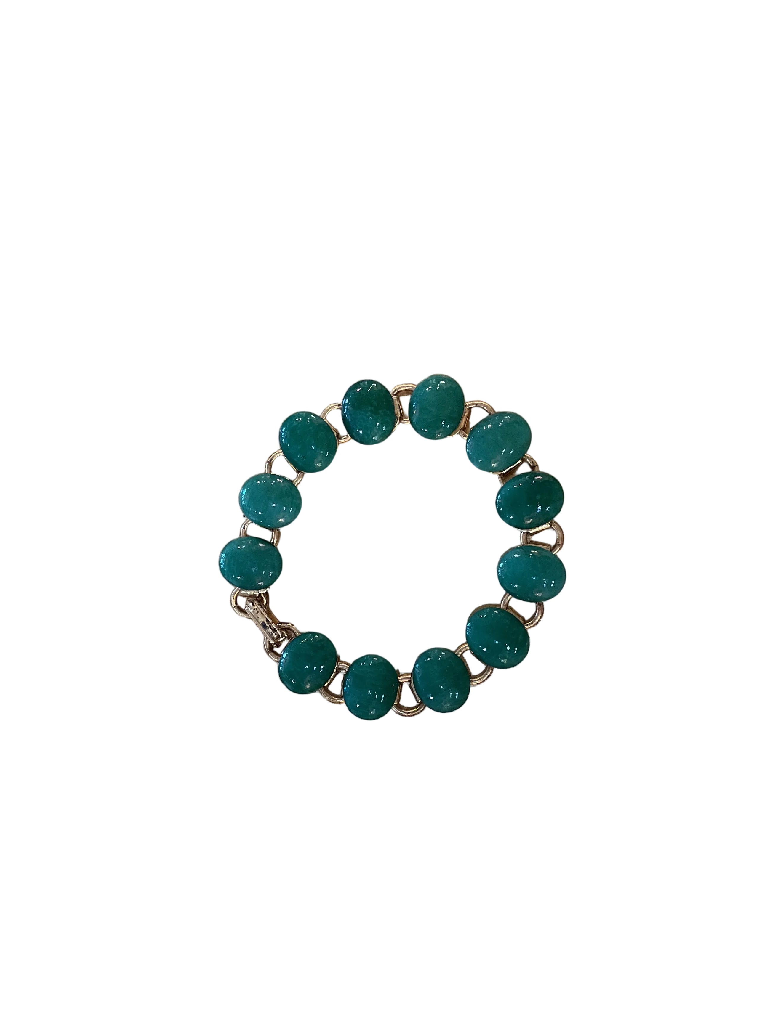Oval Green Jade Glass Vintage Bracelet