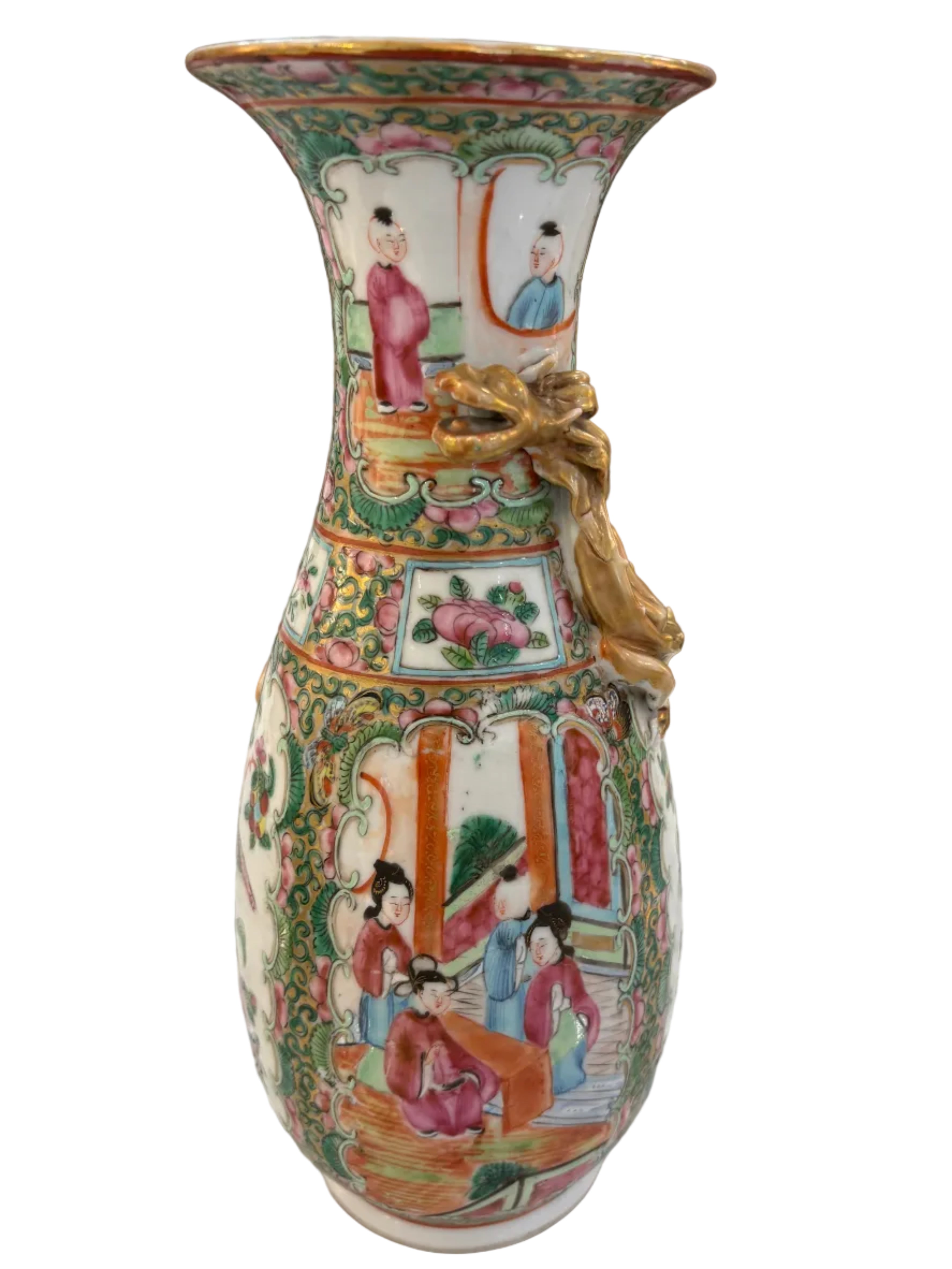 Rose Medallion Vase with Gold dragon (unmarked)
