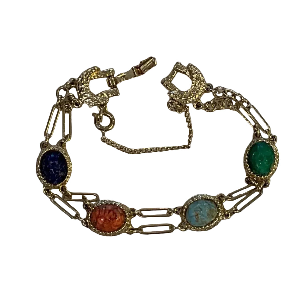 Vintage Scarab (4) Paperclip Bracelet