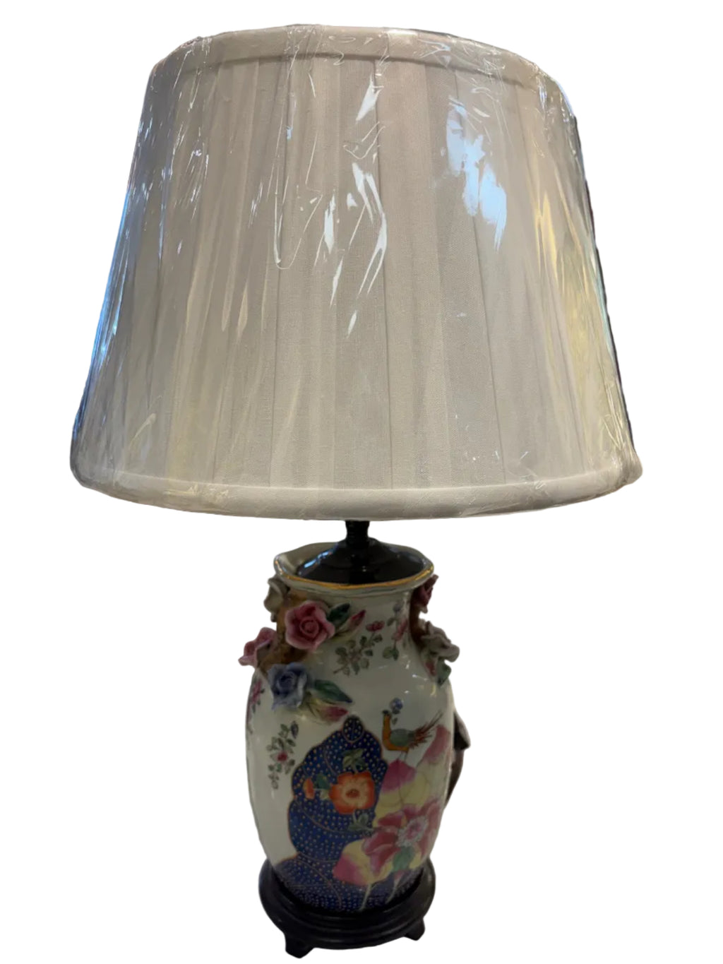 Vintage Tobacco Leaf Lamp with Applied Flowers (shade not included)