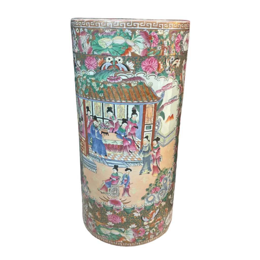Large & Exceptional Famille Rose Umbrella Stand with vibrant colors