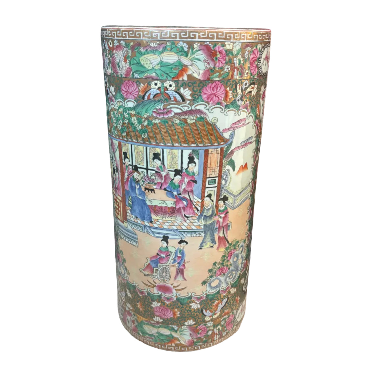 Large & Exceptional Famille Rose Umbrella Stand with vibrant colors