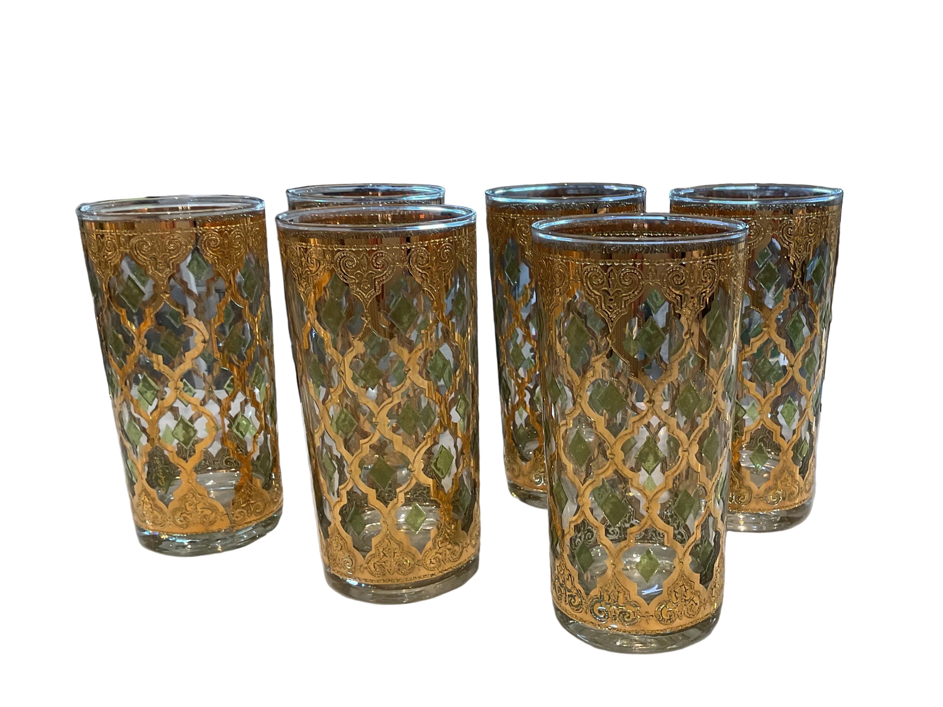 Vintage MCM Culver Valencia Gold Highball Tumbler Glasses (set of 6)