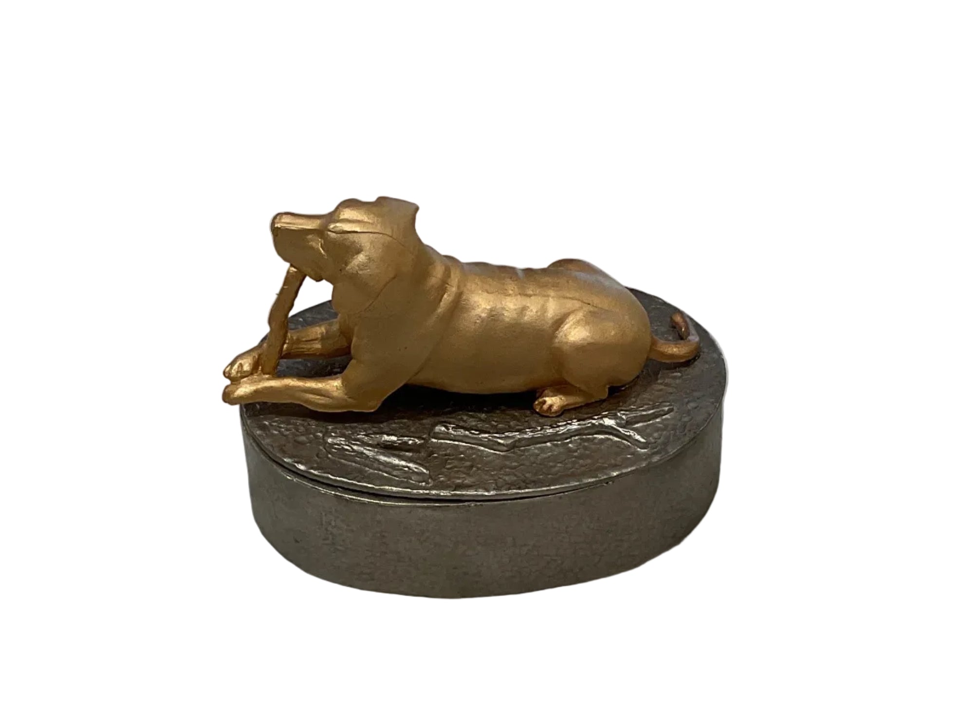 Antique Pewter & 24k Gold Dog Decorative Box