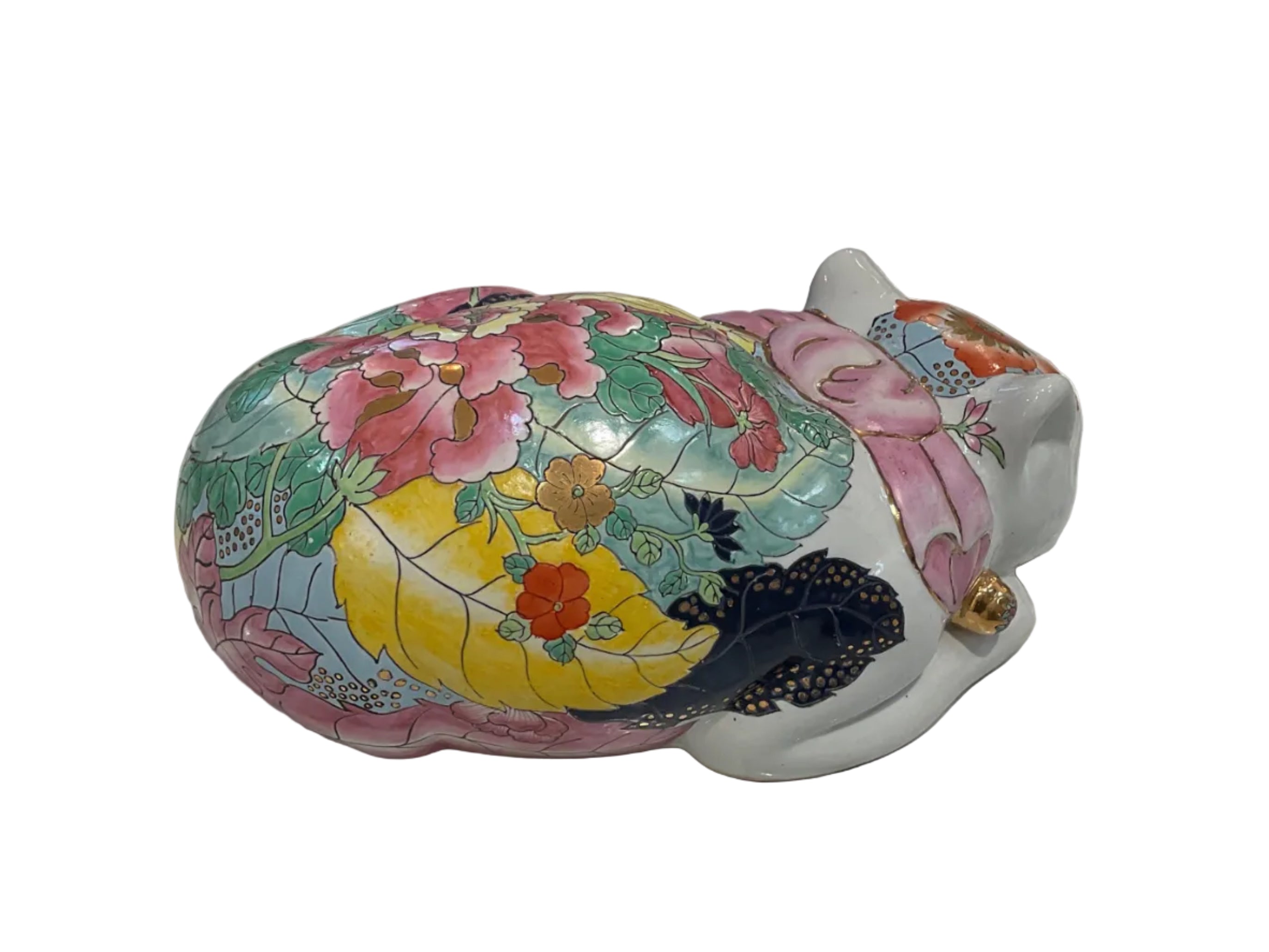 Chinoiserie Tobacco Leaf Porcelain Sleeping Cat