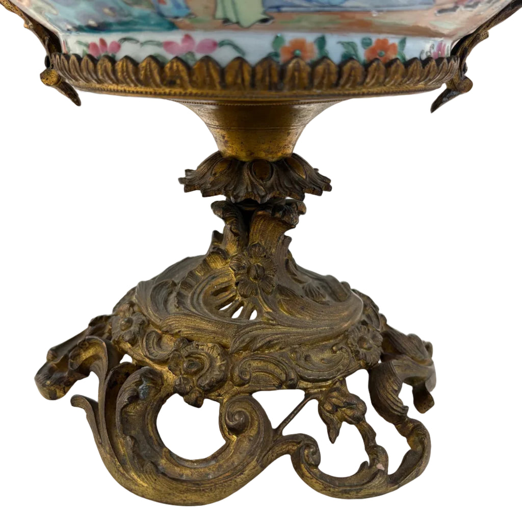Rose Medallion Bowl with Bronze Stand