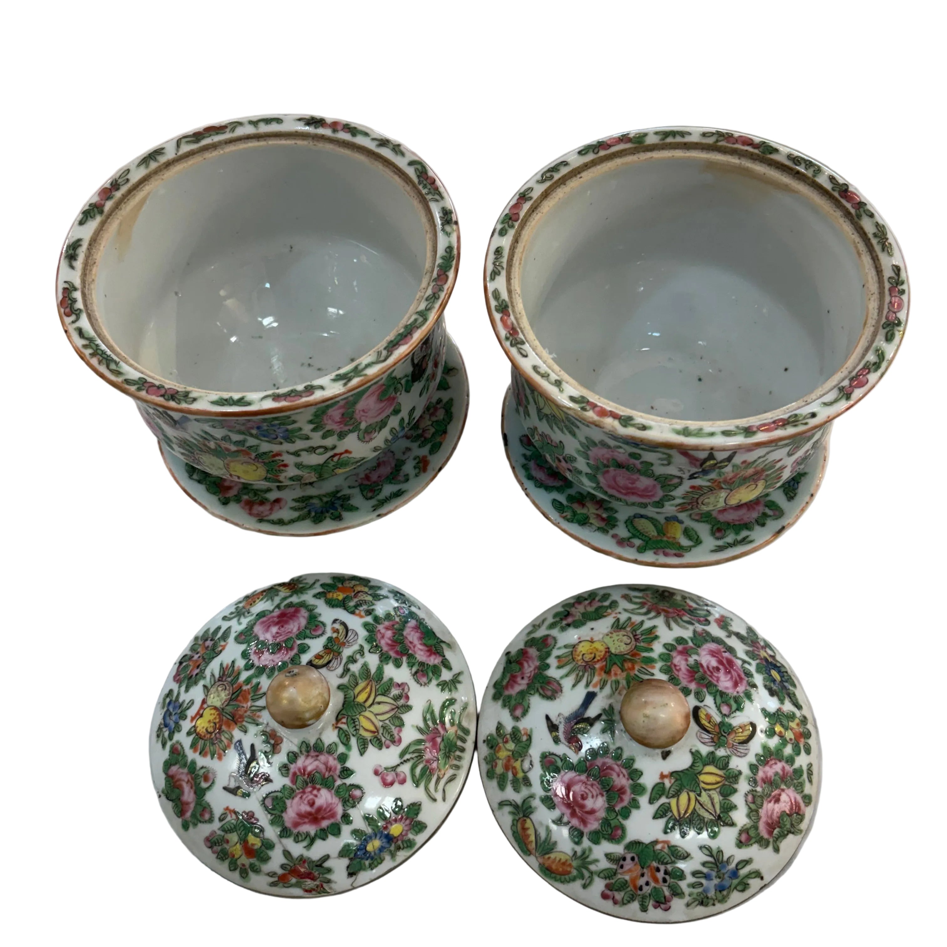19th century Famille Rose Jars w/underplate (pair)