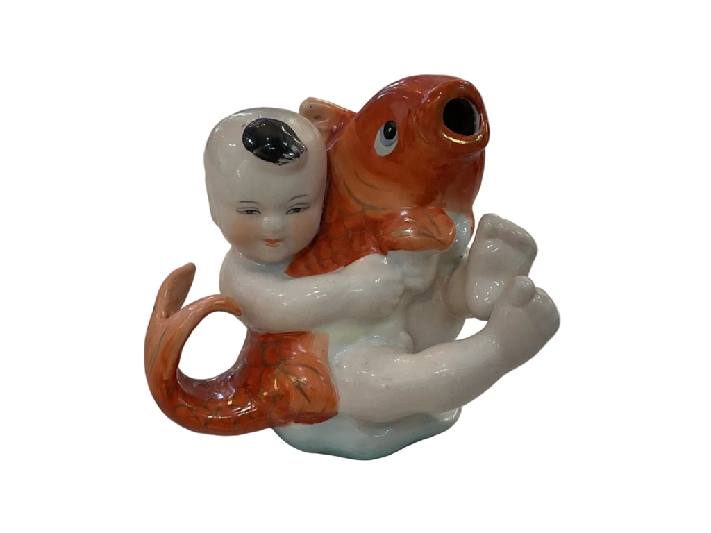 Children with Koi porcelain figurine Set
