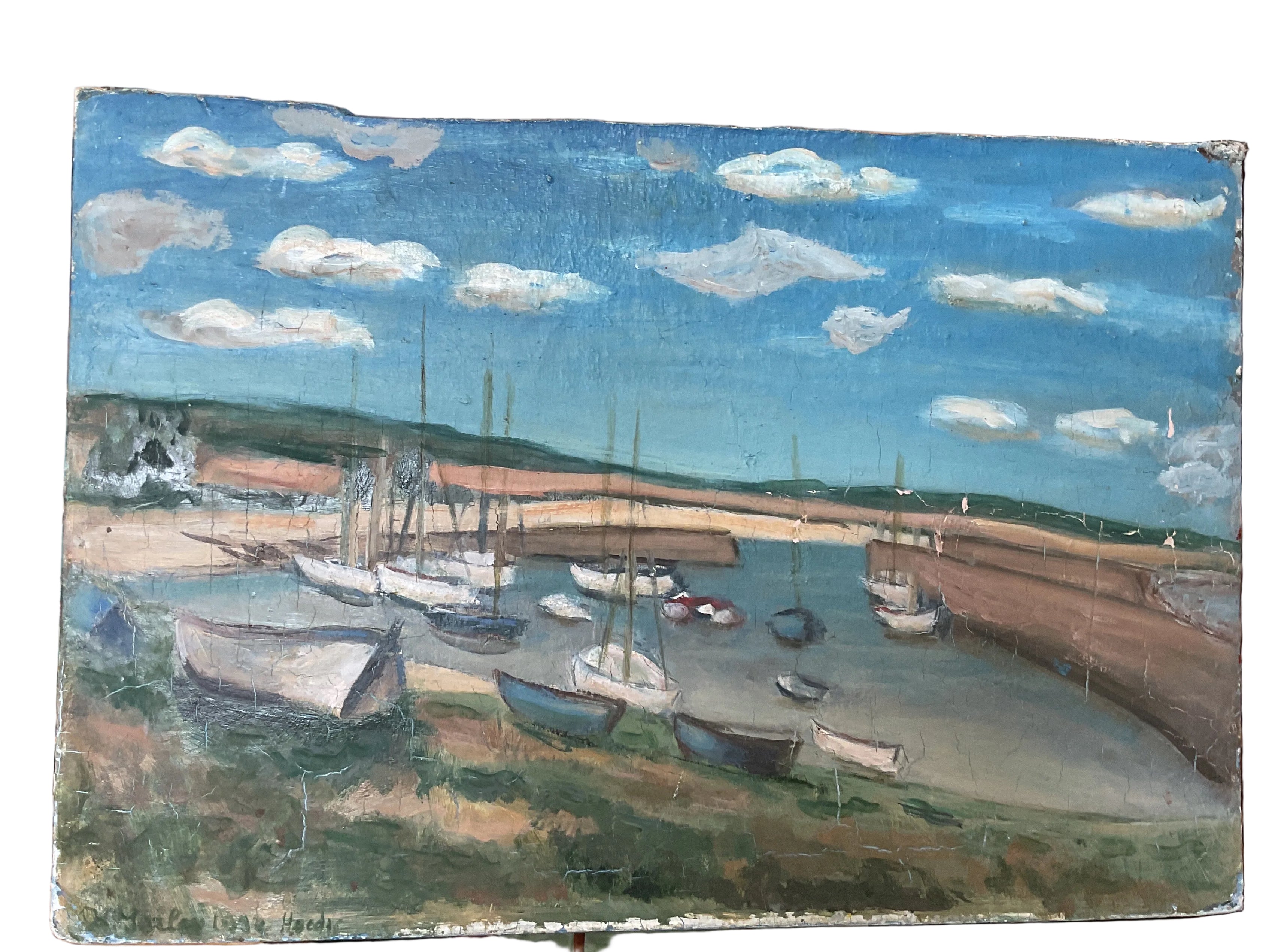 Vintage French double sided painting on board