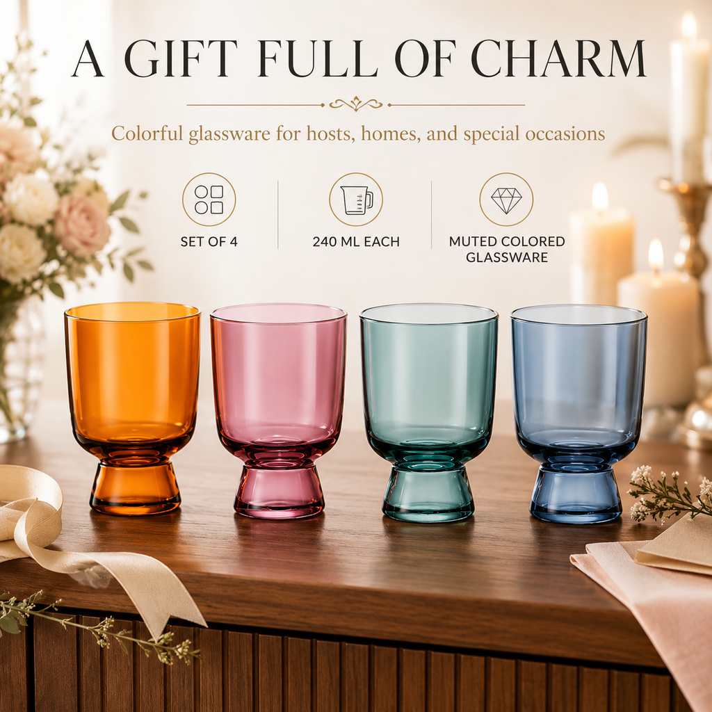 Murano Muted Colored Stackable Tumbler Glasses Set of 4