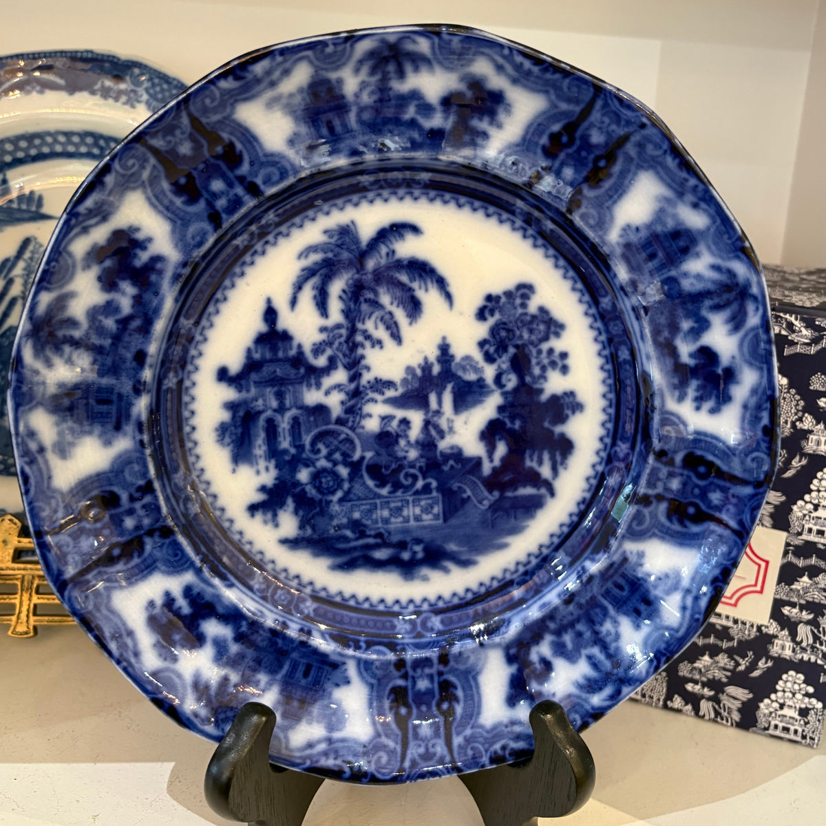 Antique Flow Blue Plate (W. Adam’s & Sons) “Kyber”