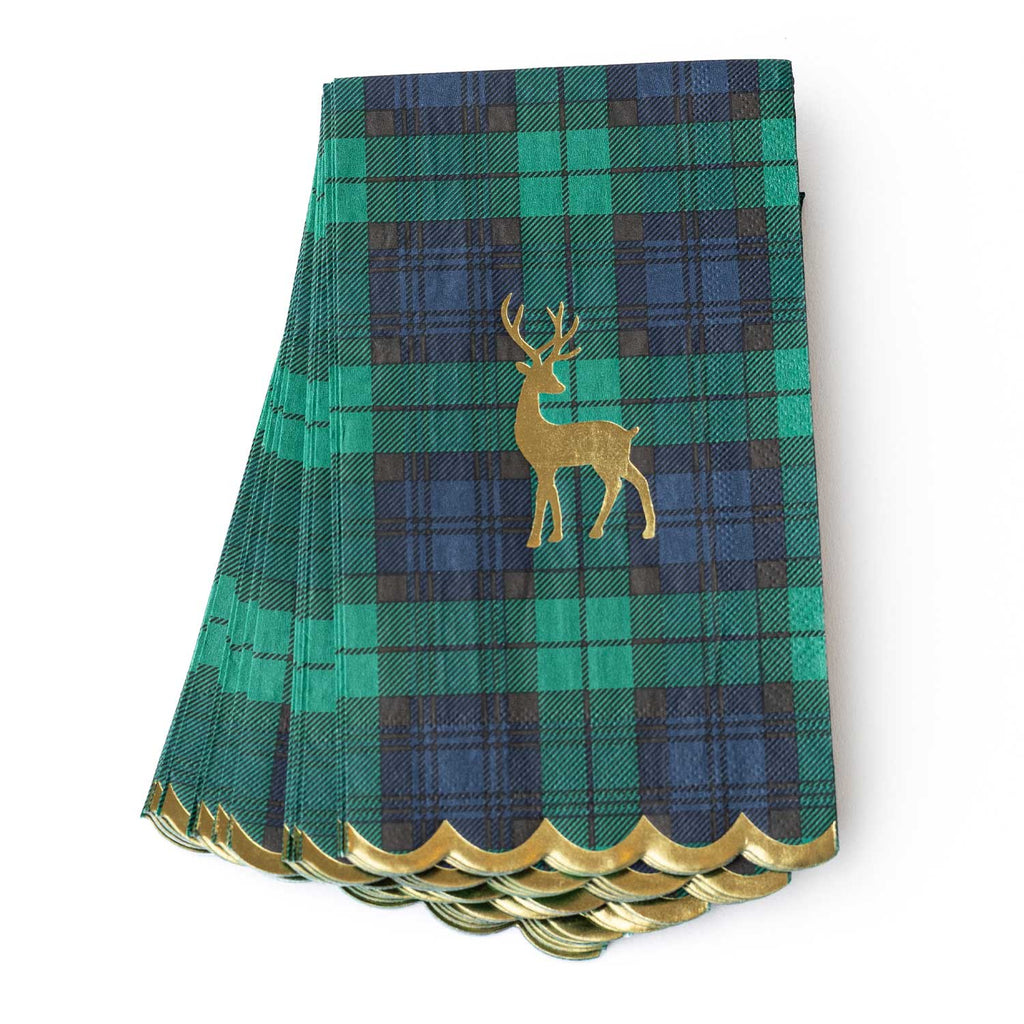 Blackwatch Plaid Gold Foil Guest Towels, 16-Ct