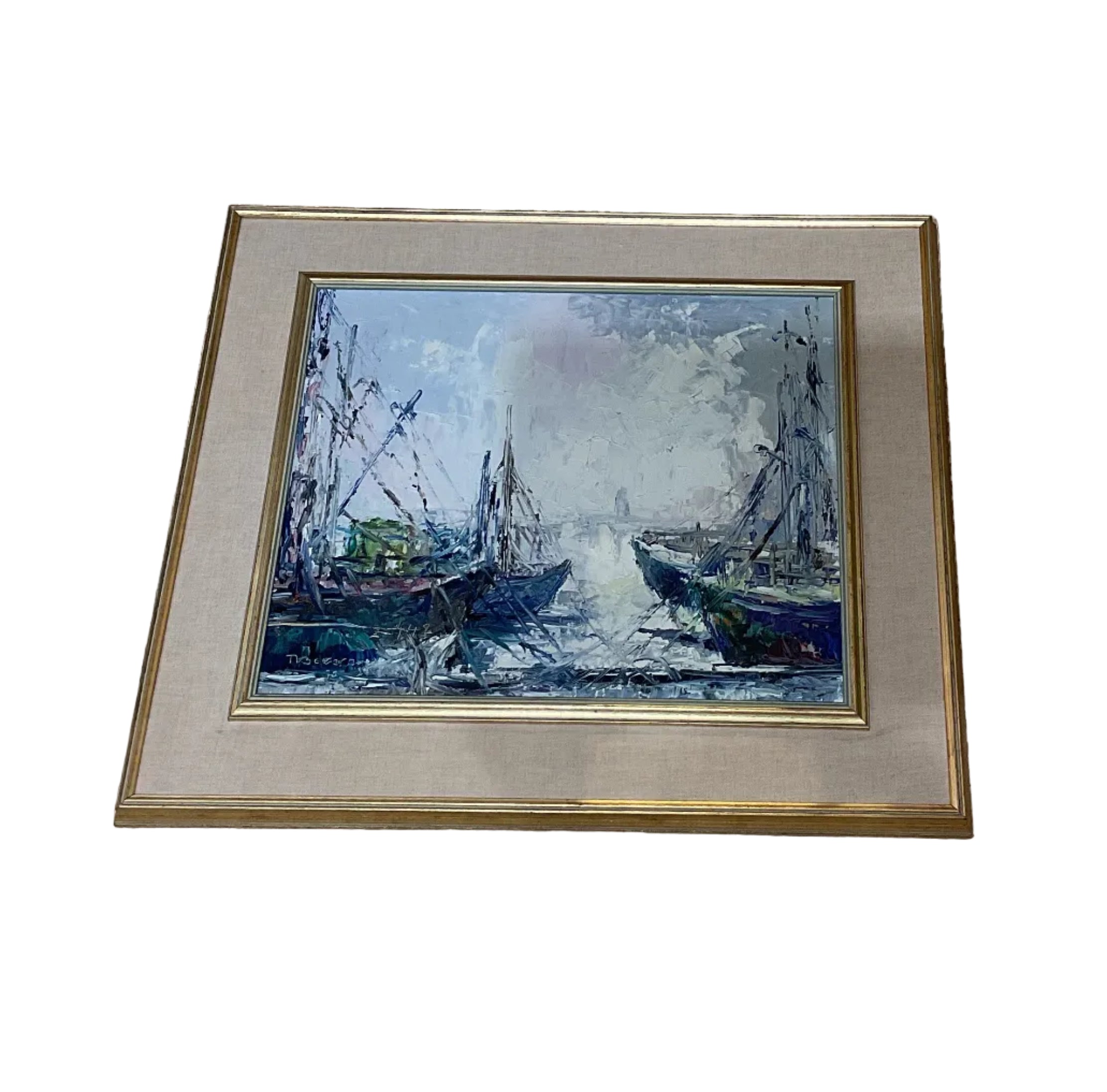 Blue Boats Oil Painting