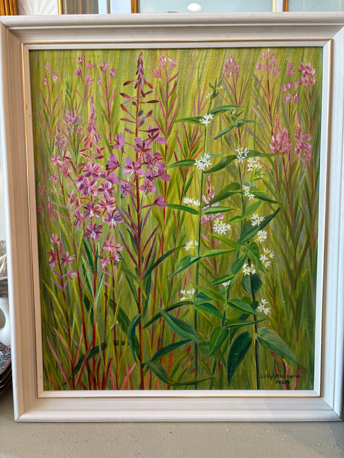 Vintage Flowers oil painting (signed by Lilly Ansbelm, 1964)