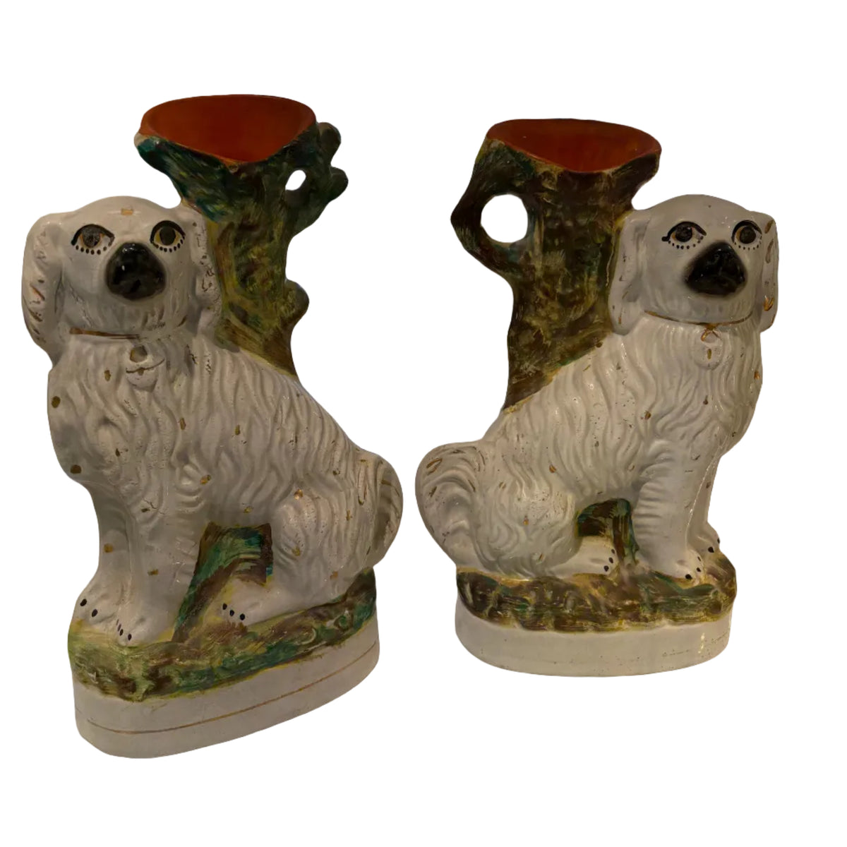 Pair of Antique Victorian Staffordshire Dogs (Spaniels) Spill Vases