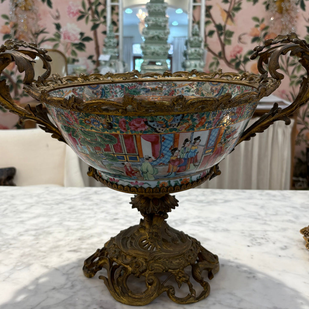 Rose Medallion Bowl with Bronze Stand