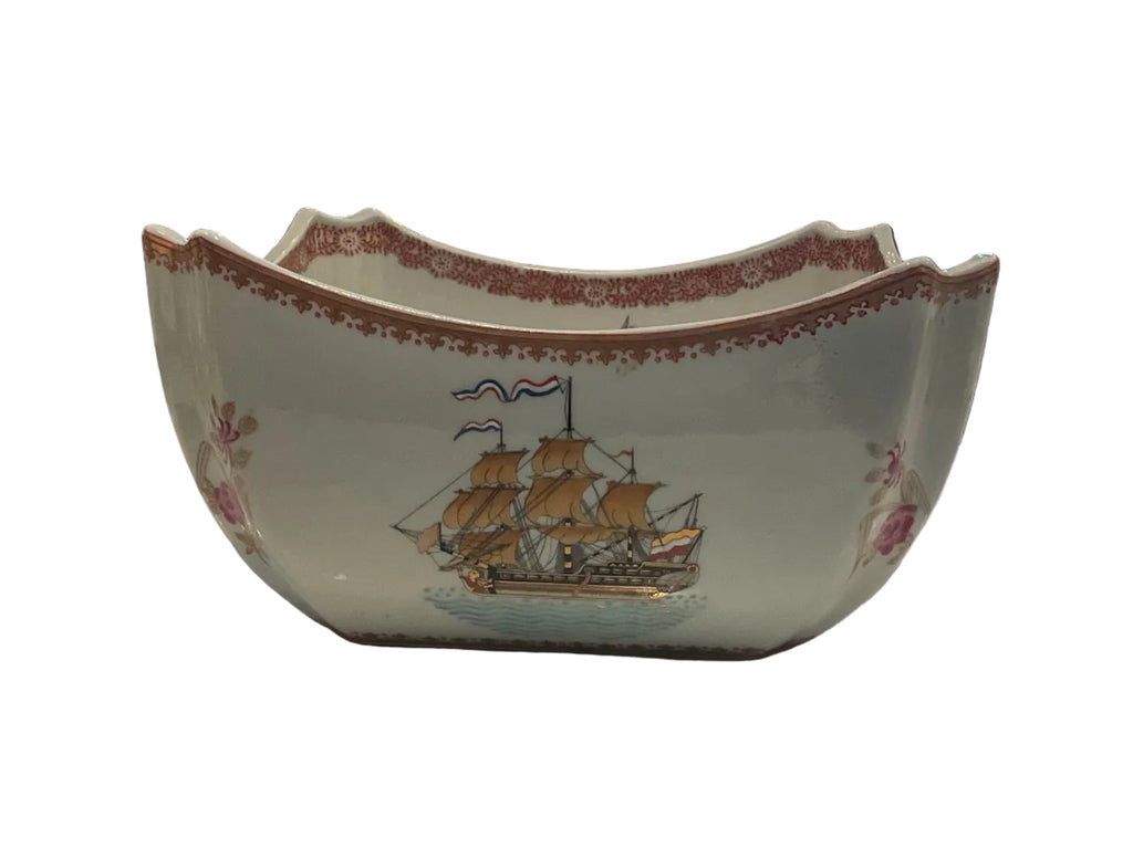 Chinese Export 19th Century Ships & Floral Celadon Bowl