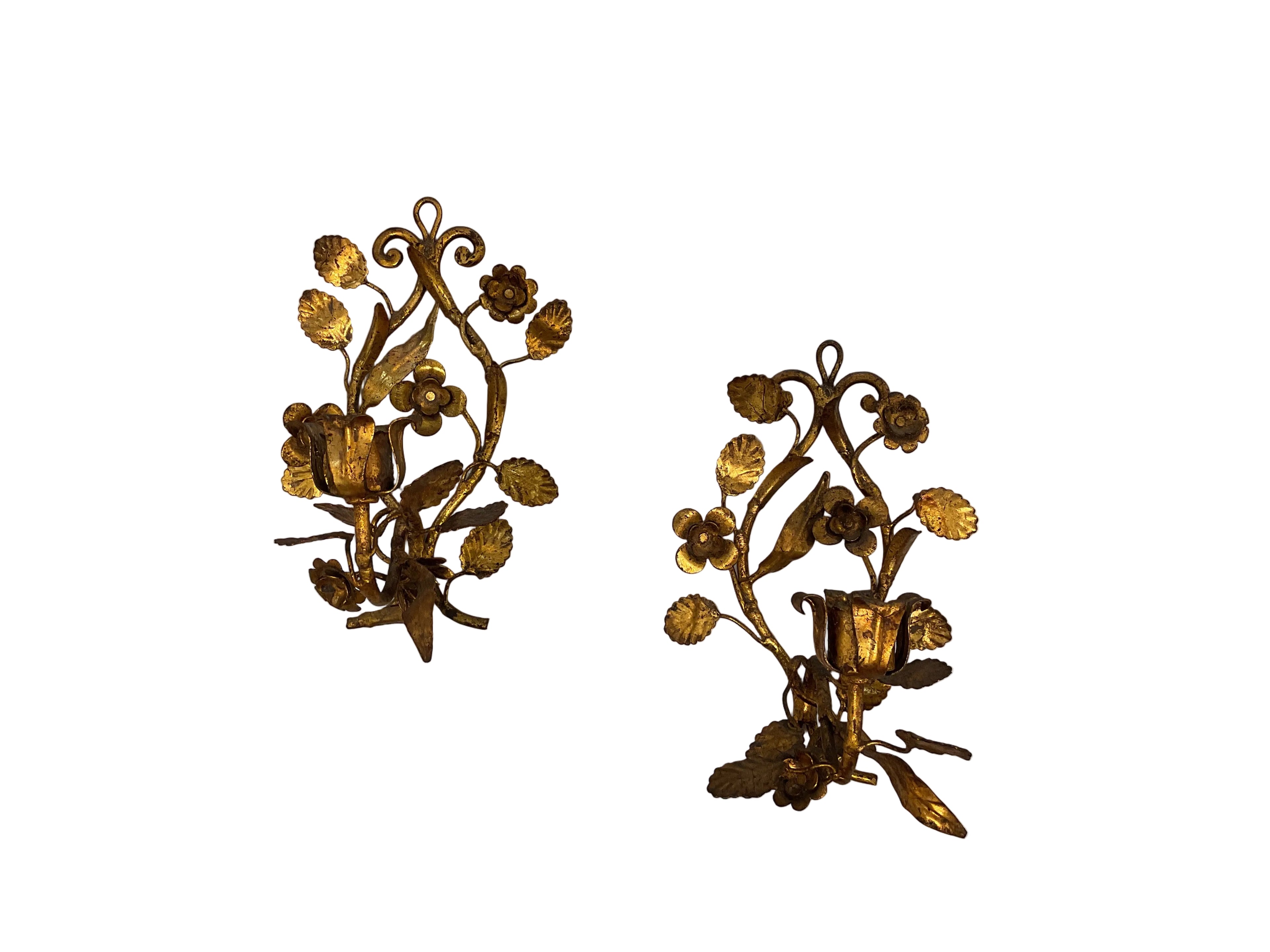 Antique Italian Tole Gold Sconces (Pair)