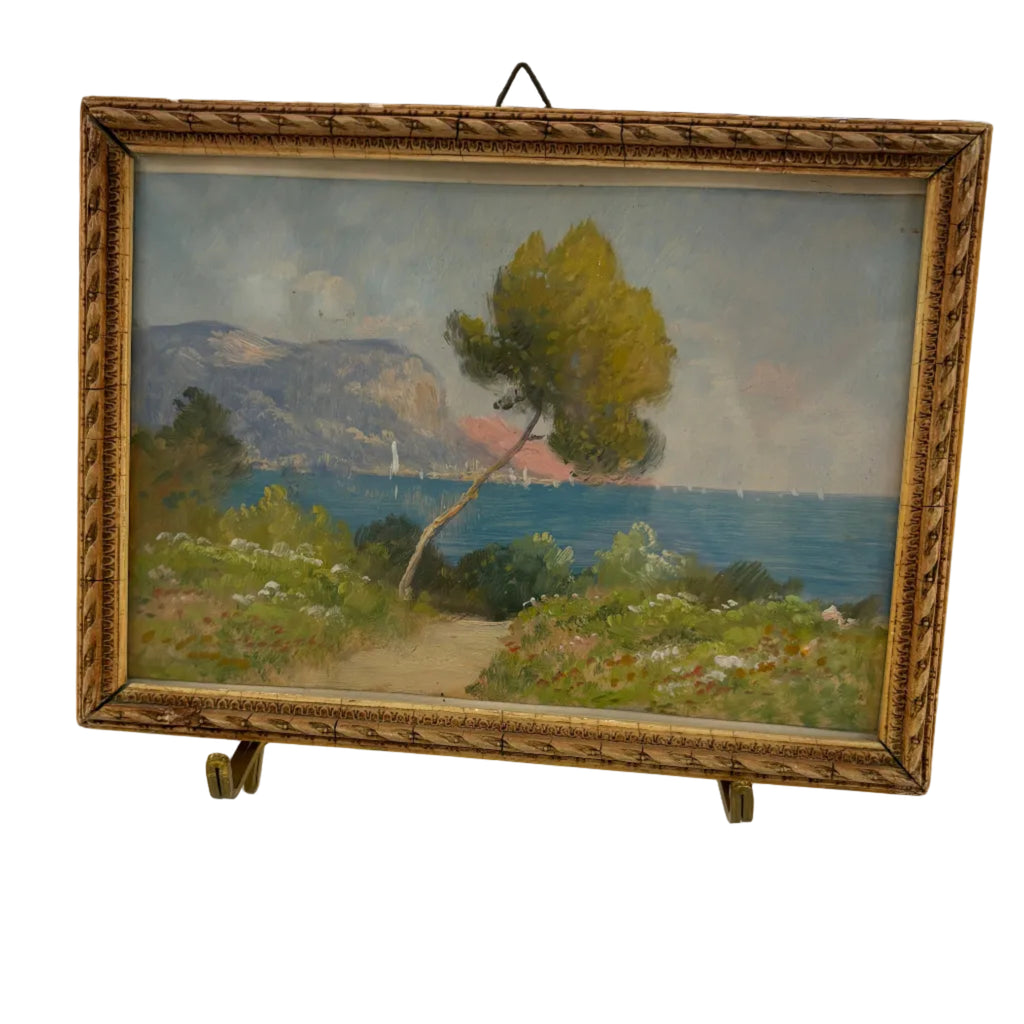 French Wooden Handcarved Antique Frame w/ Watercolor
