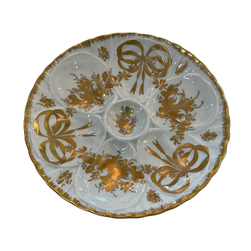 Antique French Gilded Oyster Plate with Bow Detail