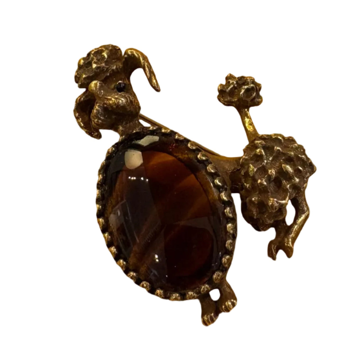 Mid-century Vintage Estate Tiger’s Eye Jelly Belly Poodle Brooch