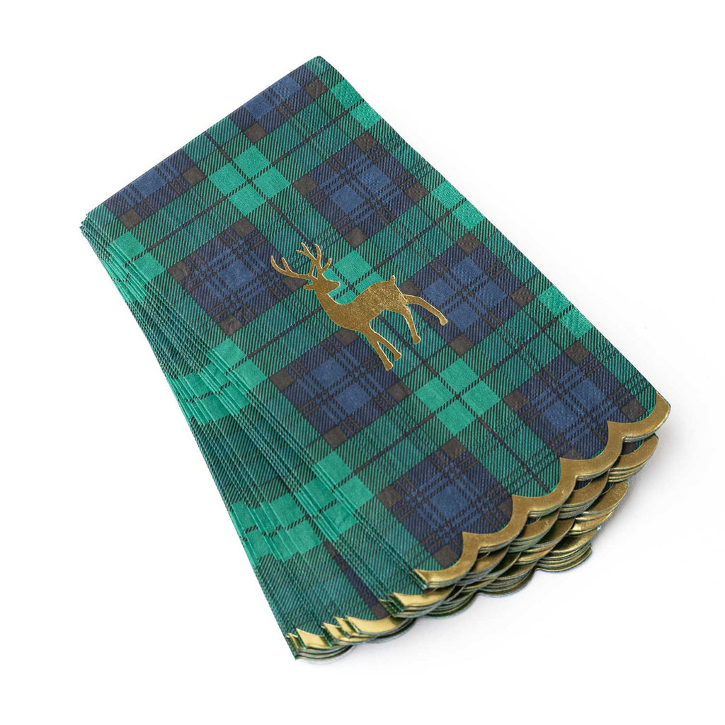 Blackwatch Plaid Gold Foil Guest Towels, 16-Ct