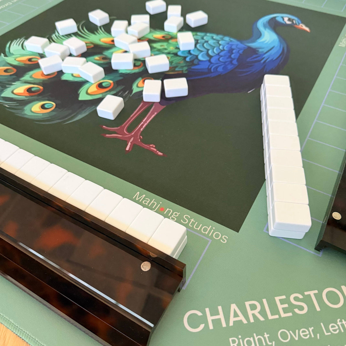 Jade Peacock Mahjong Mat - ships rolled