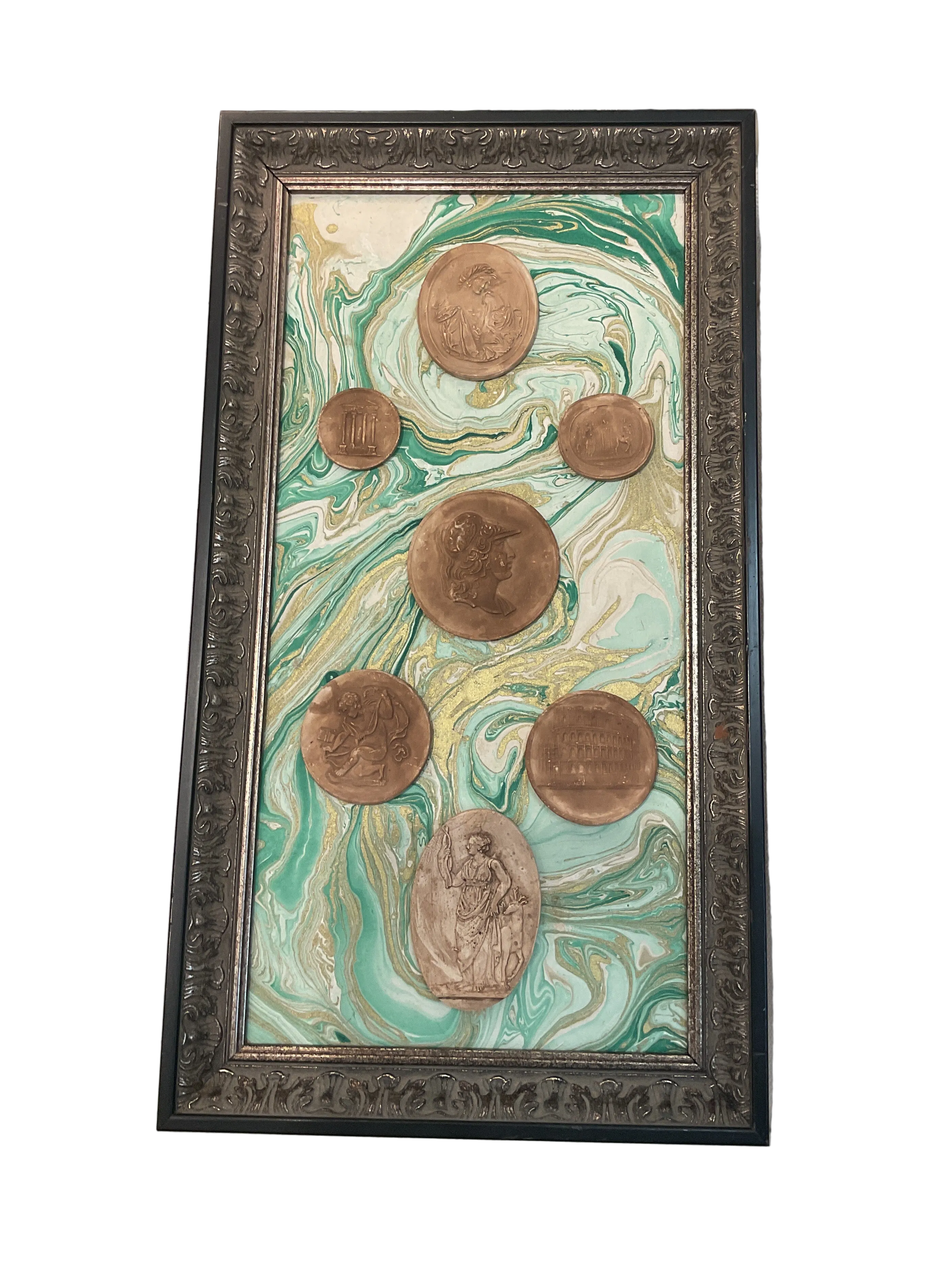 Intaglio on Hand marbled paper