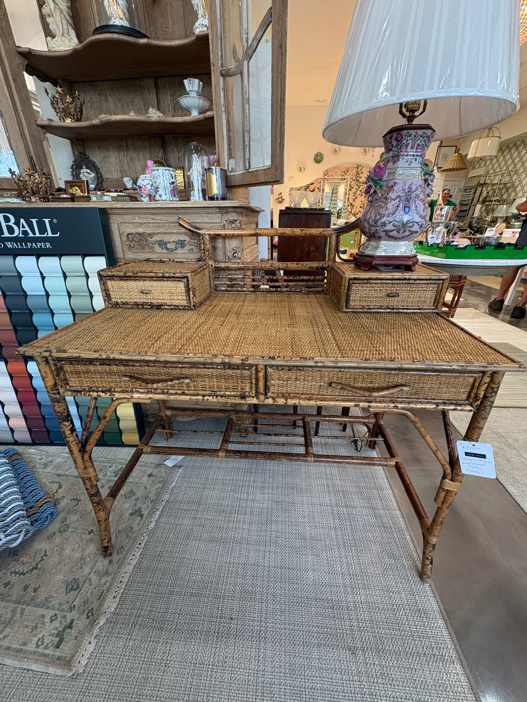 Antique Pagoda Burnt Bamboo Desk