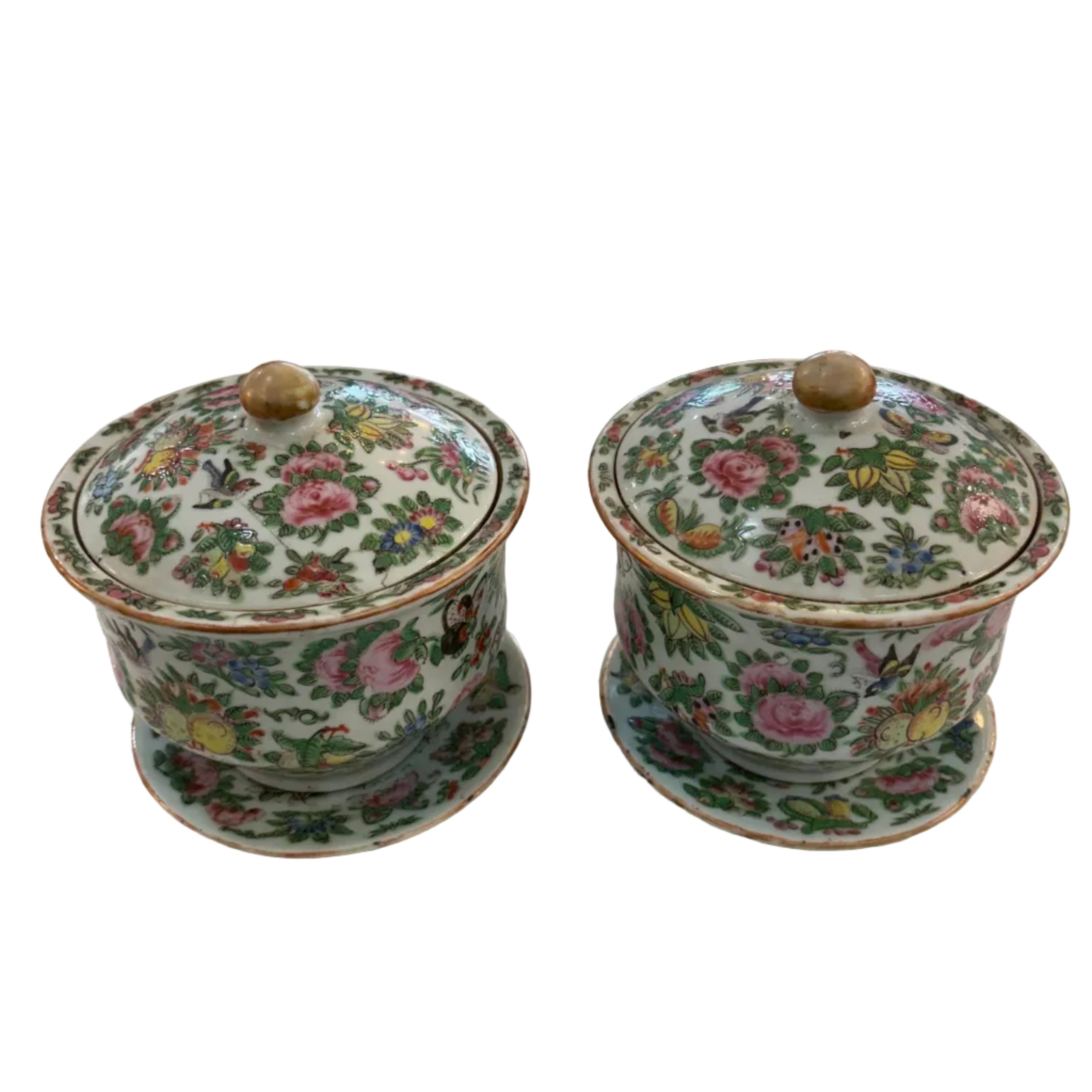 19th century Famille Rose Jars w/underplate (pair)