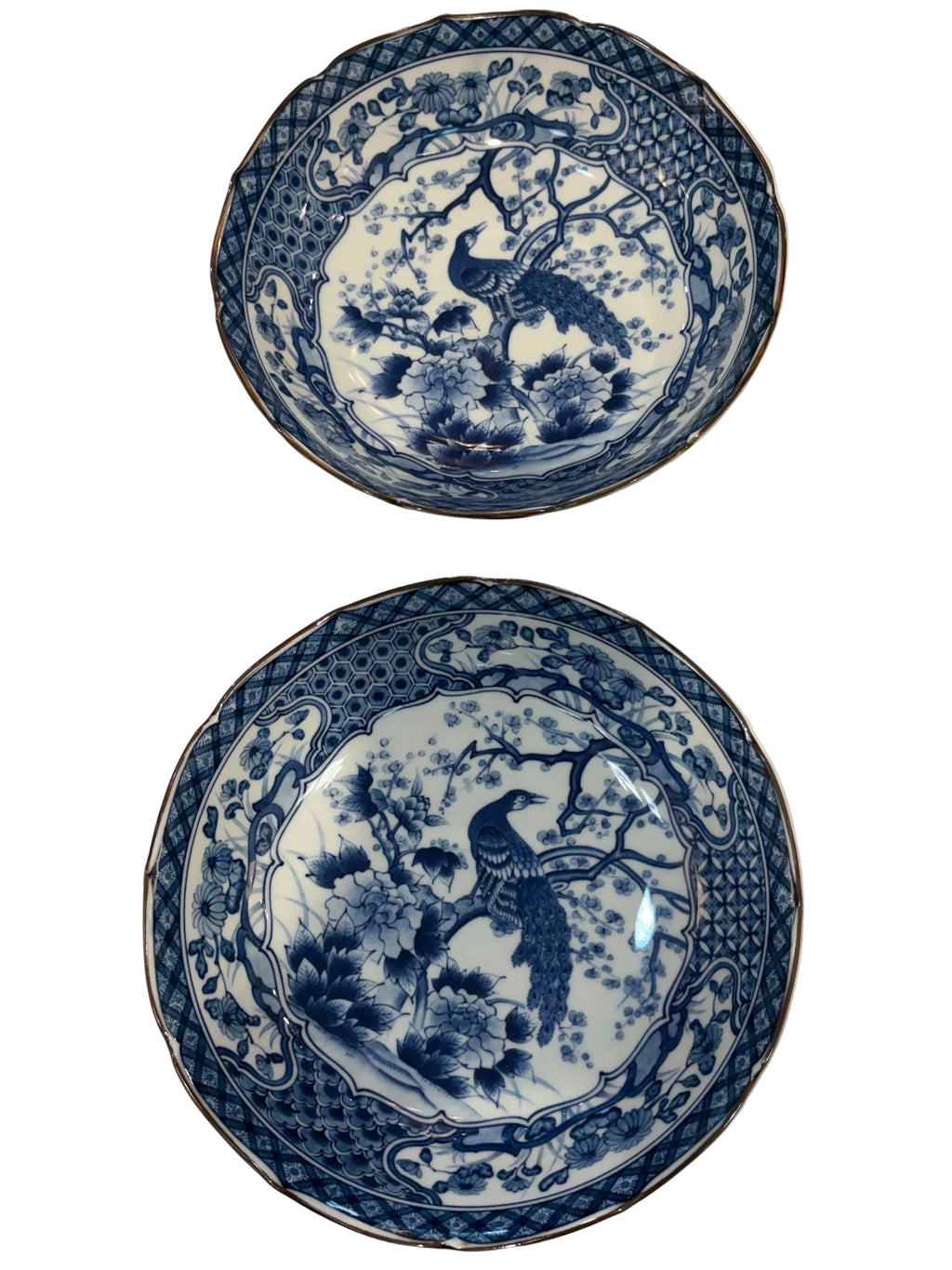 Vintage Hand-painted Porcelain Peacock Bowls (Pair)