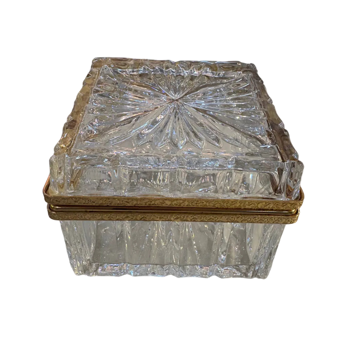 Antique French Etched Crystal & Bronze Ormolu Lidded Box