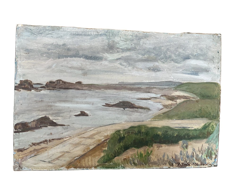 Vintage French double sided painting on board