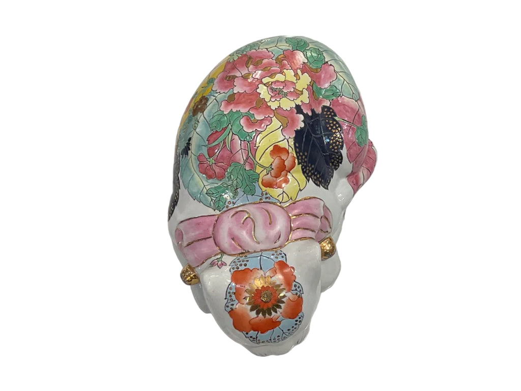 Chinoiserie Tobacco Leaf Porcelain Sleeping Cat