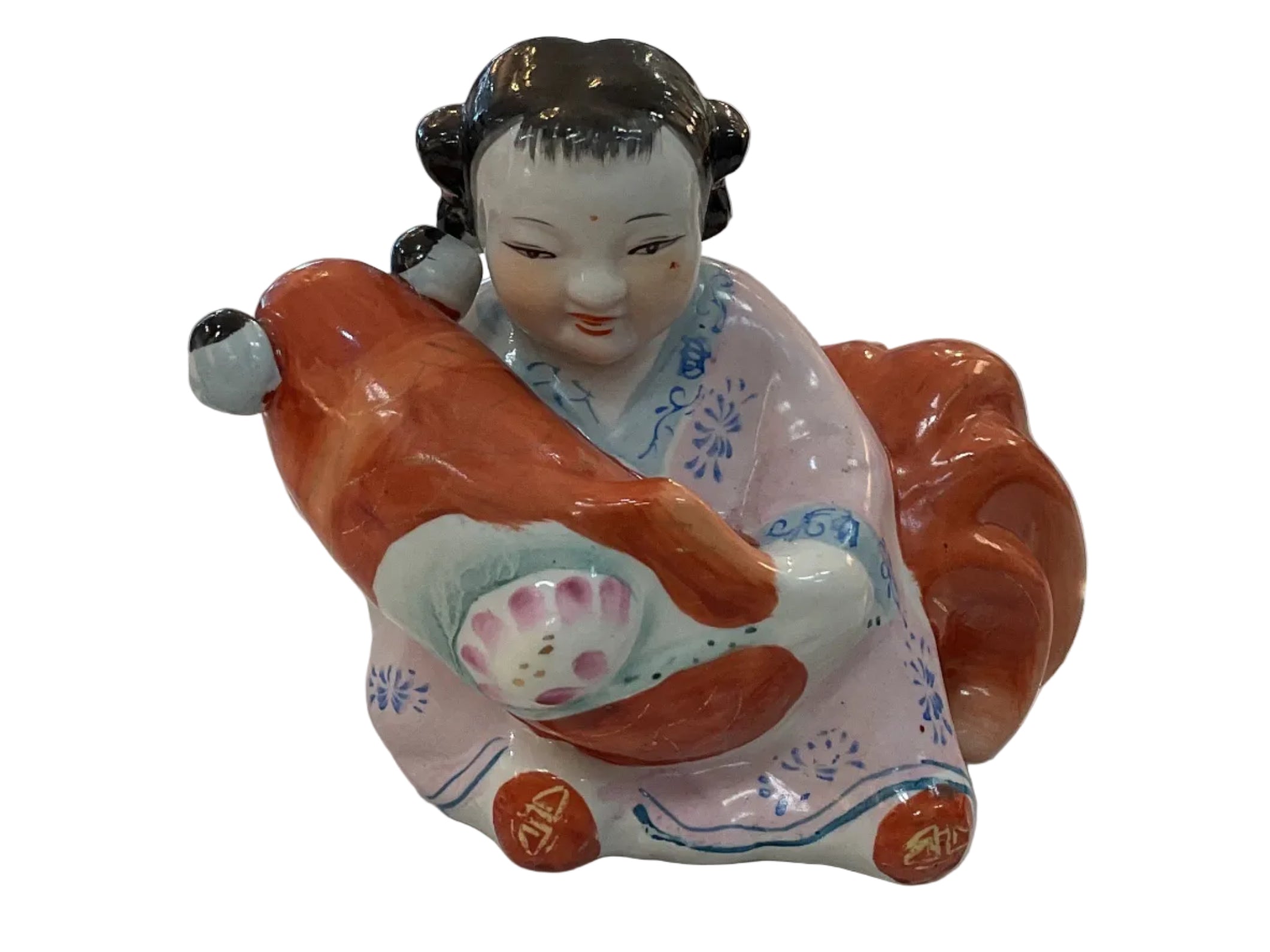 Children with Koi porcelain figurine Set