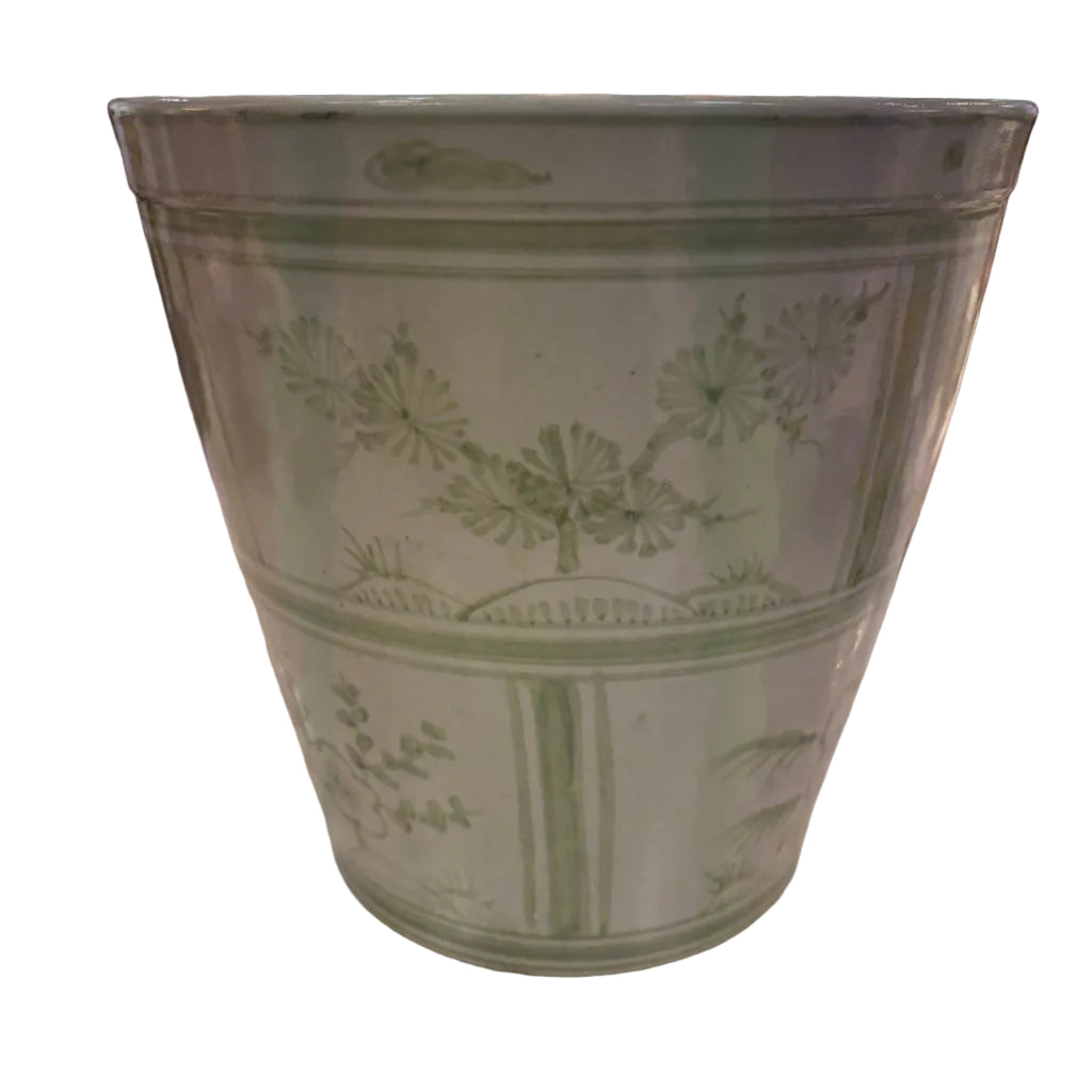 Green & White Porcelain Three Friends Tiles Planter